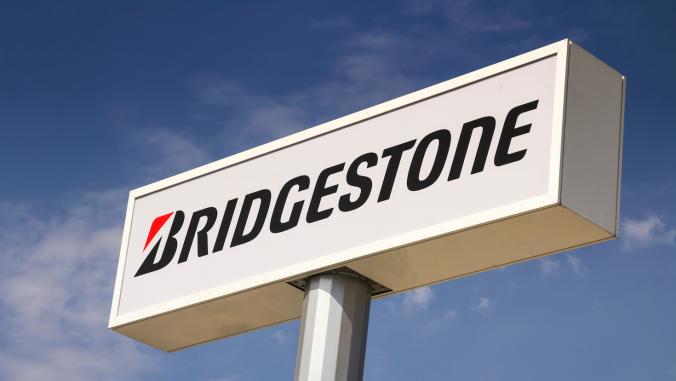 A sign with Bridgestone logo