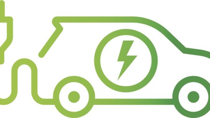Illustration of electric car with plug icon symbol