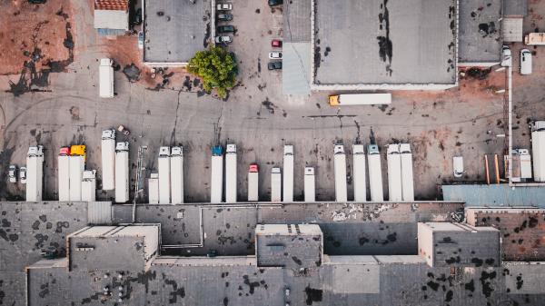 Overhead photo of a truck depot