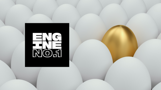 engine no 1 logo over dozens of eggs with one golden egg