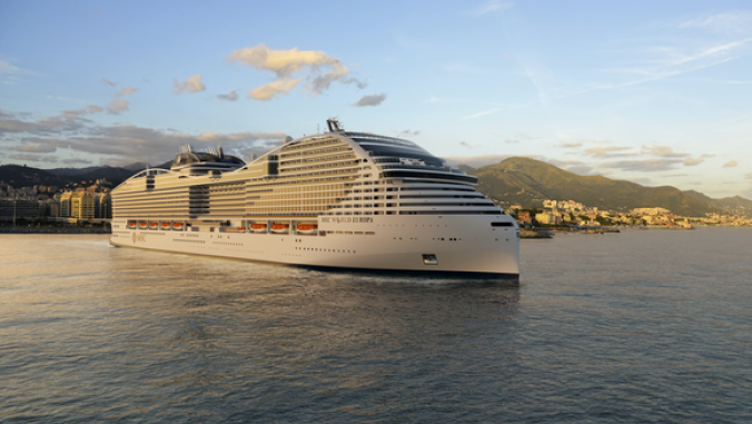 MSC claims the LNG-powered 'World Europa' cruise liner (pictured) will be its greenest vessel when it starts operations later this year. 